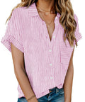 HOTOUCH Women's Short Sleeve Button Down Collared Shirt