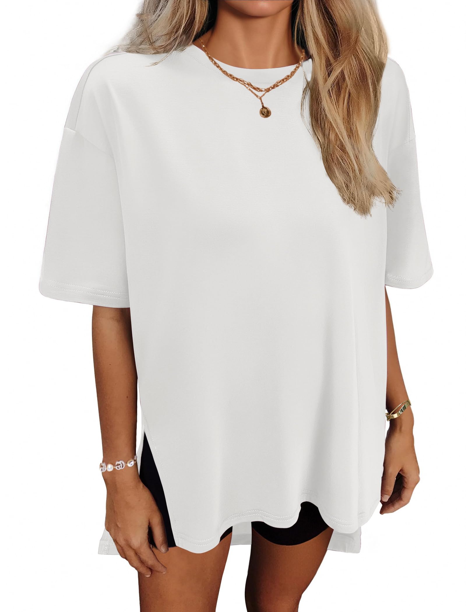 HOTOUCH Womens Oversized T Shirts Crewneck Short Sleeve Workout Blouse Tops Summer Casual Dropped Shoulder Tunic Tee