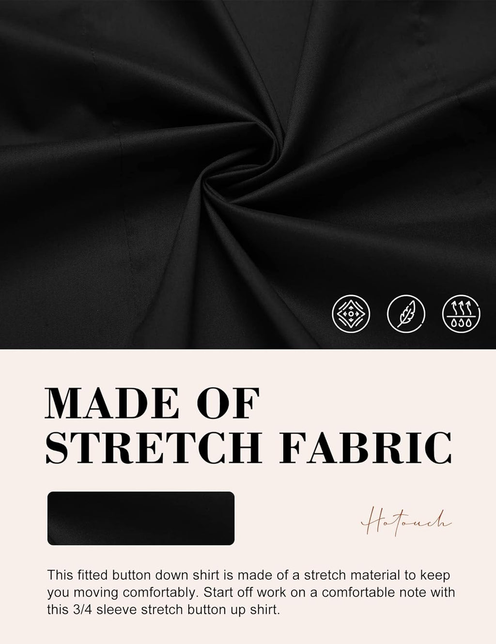 HOTOUCH Women's Basic Button Down Shirts 3/4 Sleeve Stretch Button Up Dress Shirt Slim Fit Waitress Work Shirts
