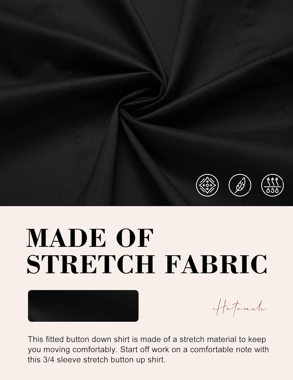 HOTOUCH Women's Basic Button Down Shirts 3/4 Sleeve Stretch Button Up Dress Shirt Slim Fit Waitress Work Shirts