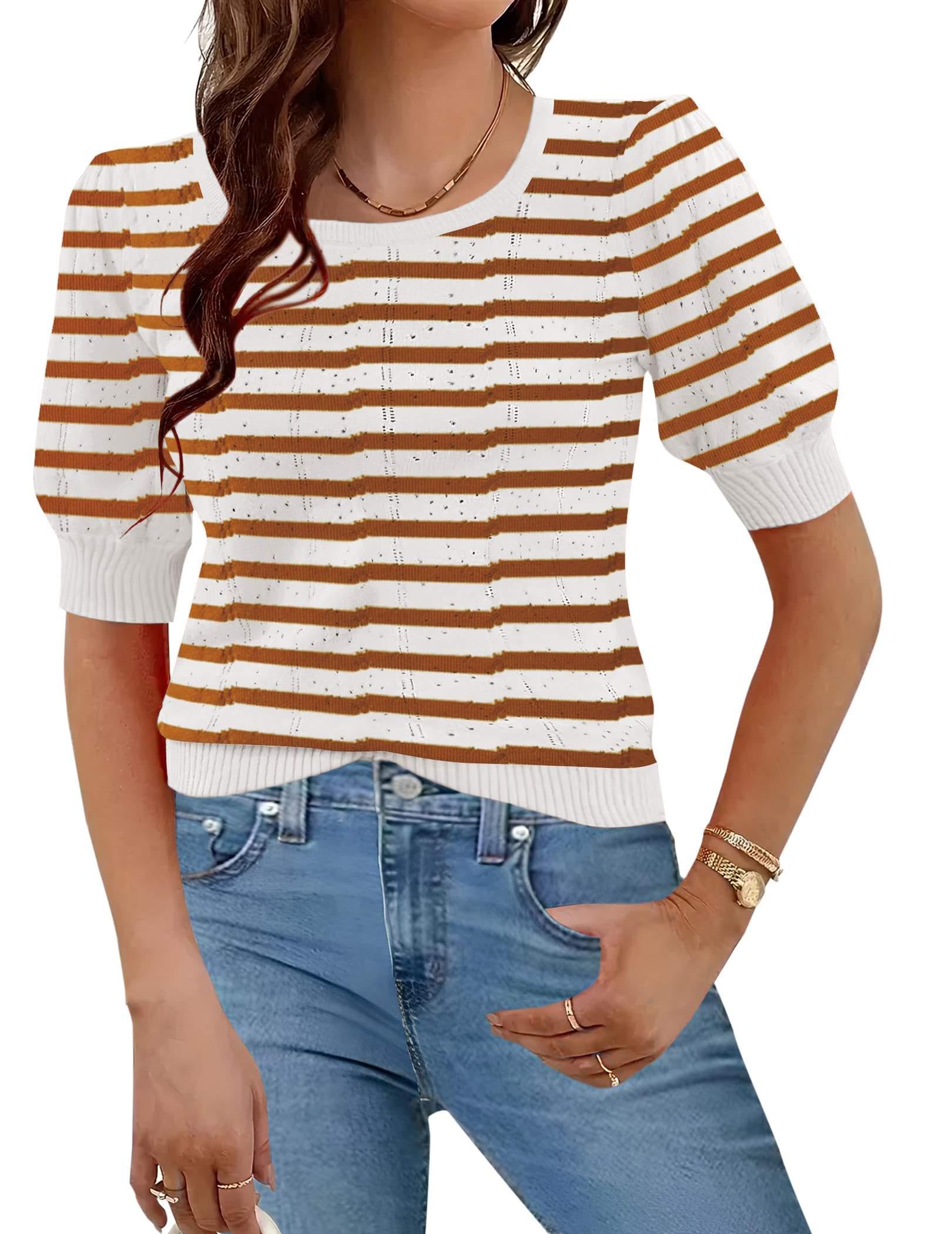 Hotouch Sweaters for Women 2026 Fall Trendy Tops Casual Puff Sleeve Square Neck Cute Tunic Pullover Blouses XS-XXL