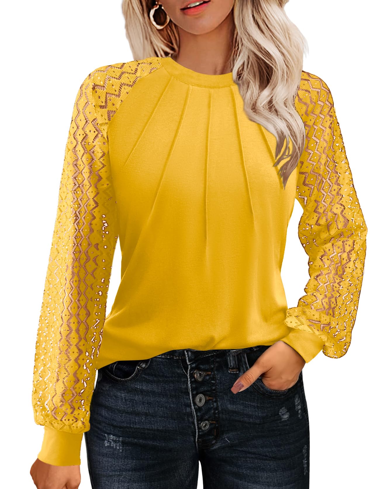 HOTOUCH Womens Lace Short/Long Sleeve Tops Fall Dressy Casual Blouses Business Work Shirts Fashion Clothe Trendy Outfits