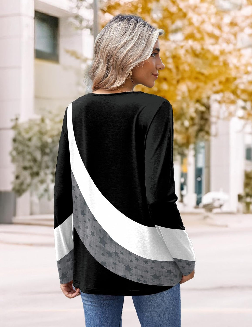 HOTOUCH Womens Fall Tunics Long Sleeve Tops Cross V Neck Shirts Loose Casual Blouses with Decor Button