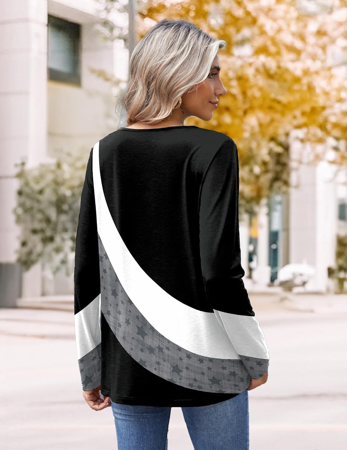HOTOUCH Womens Fall Tunics Long Sleeve Tops Cross V Neck Shirts Loose Casual Blouses with Decor Button