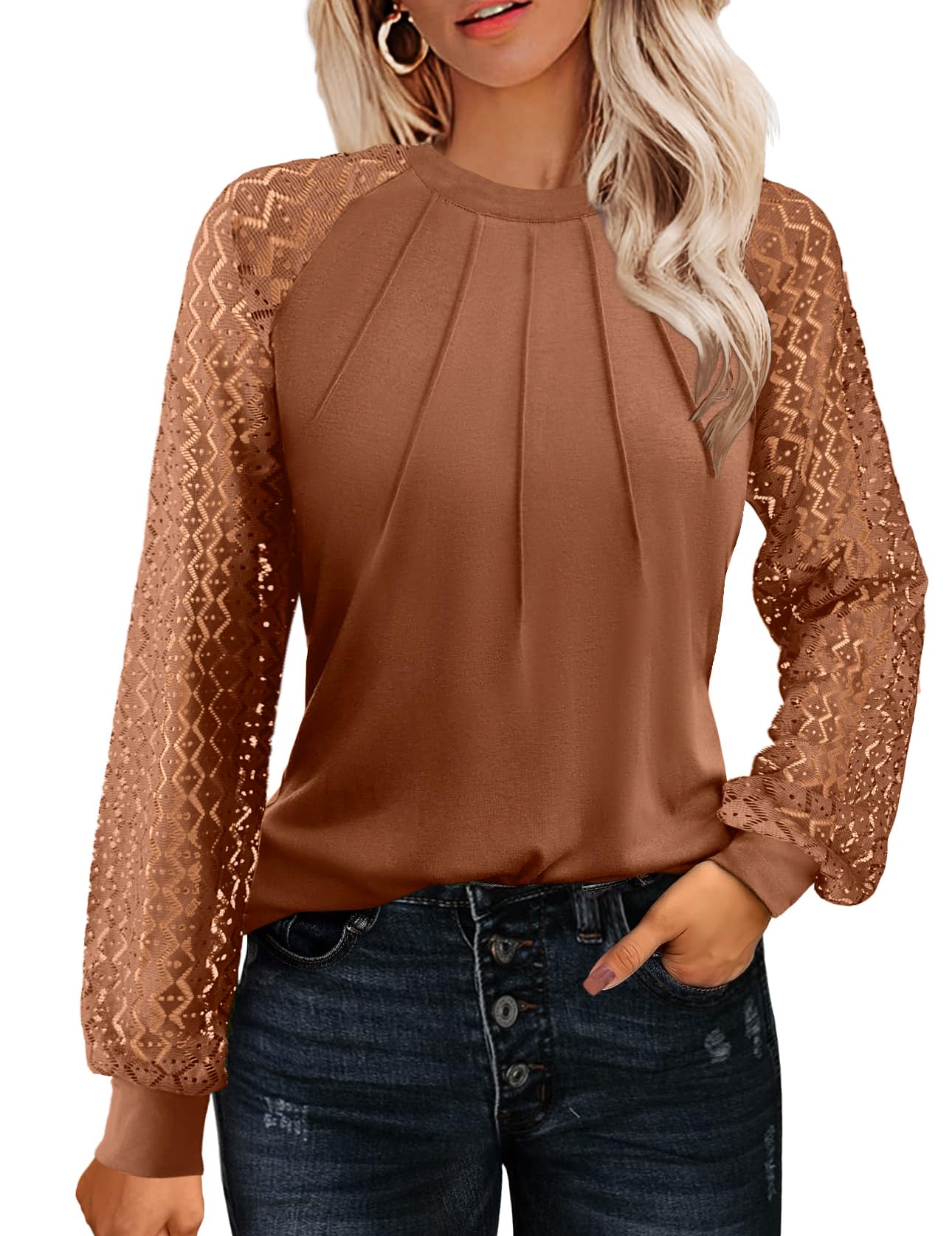 HOTOUCH Womens Lace Short/Long Sleeve Tops Fall Dressy Casual Blouses Business Work Shirts Fashion Clothe Trendy Outfits