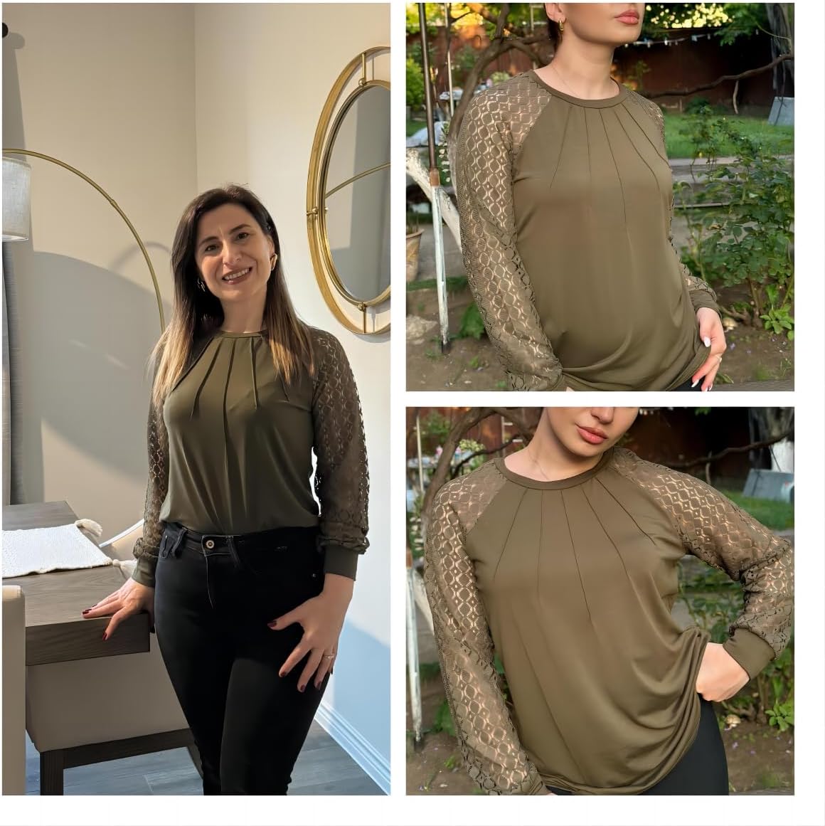 HOTOUCH Womens Lace Short/Long Sleeve Tops Fall Dressy Casual Blouses Business Work Shirts Fashion Clothe Trendy Outfits