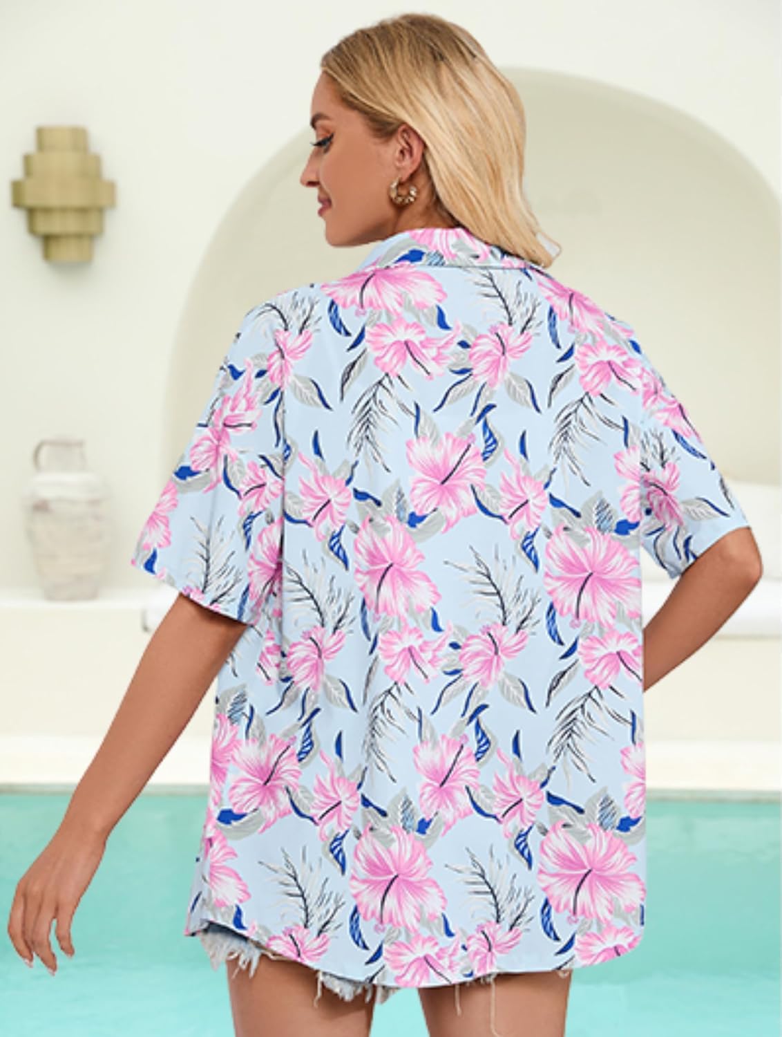 HOTOUCH Womens Hawaiian Shirts Button Up Casual Floral Tropical Shirt Summer Beach Shirt Cool Short Sleeve Blouse Tops