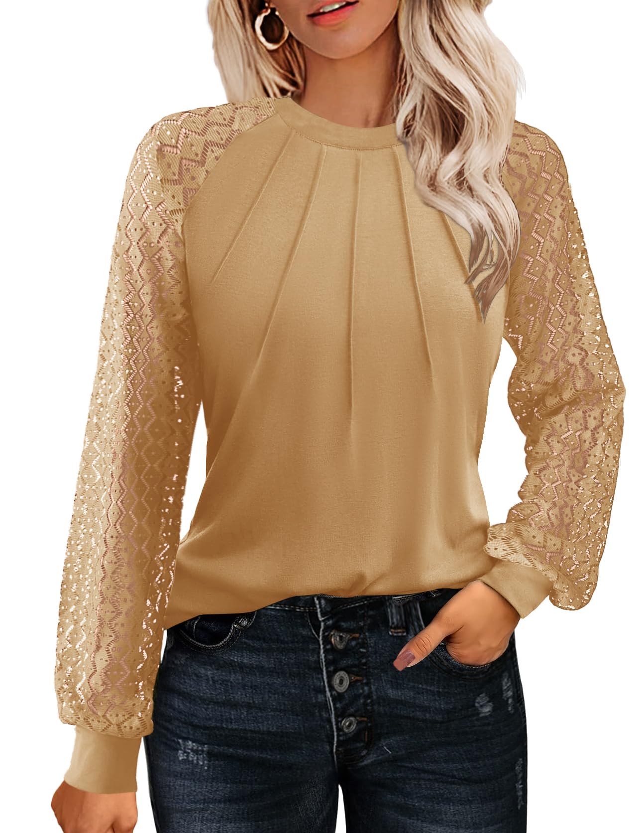 HOTOUCH Womens Lace Short/Long Sleeve Tops Fall Dressy Casual Blouses Business Work Shirts Fashion Clothe Trendy Outfits
