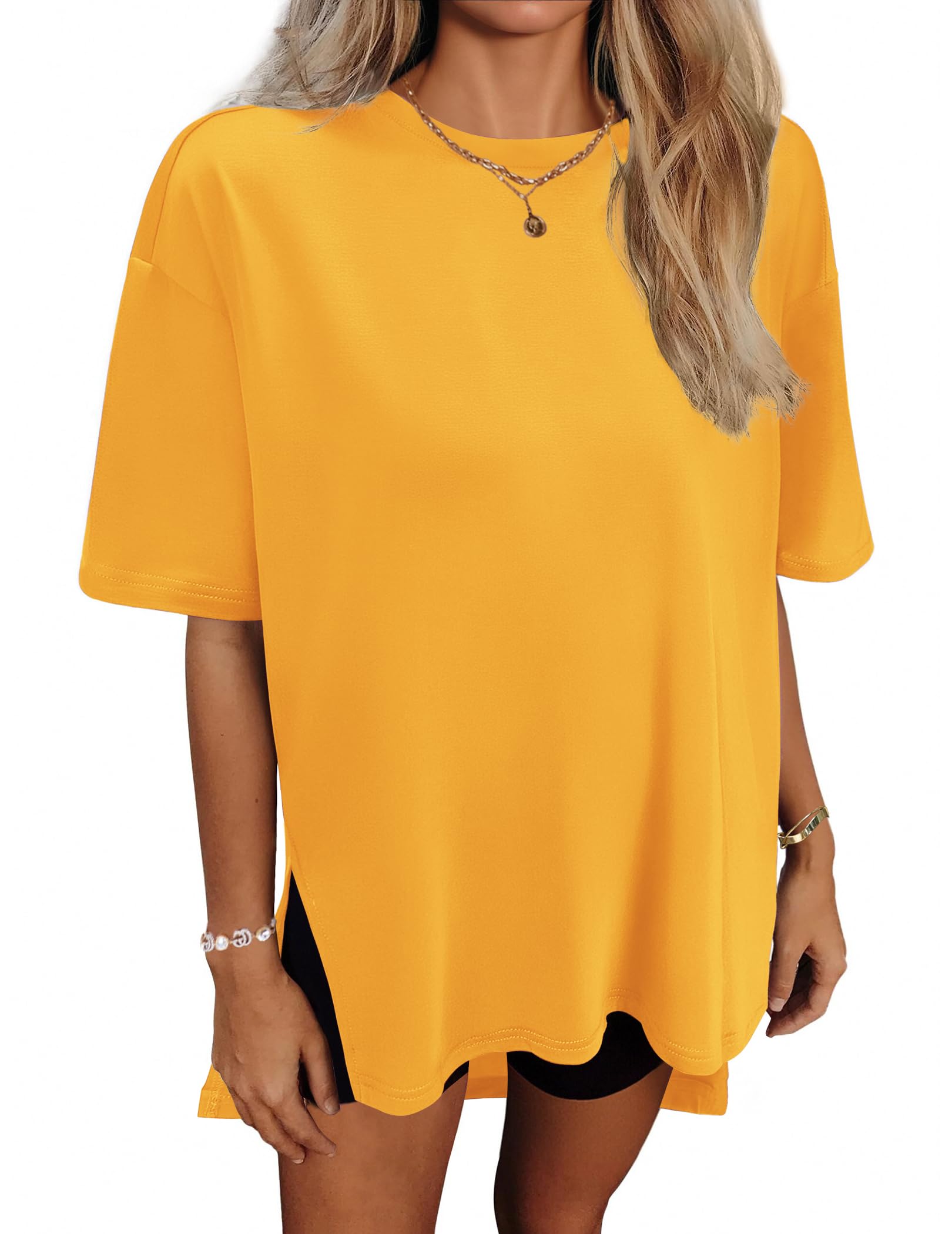 HOTOUCH Womens Oversized T Shirts Crewneck Short Sleeve Workout Blouse Tops Summer Casual Dropped Shoulder Tunic Tee