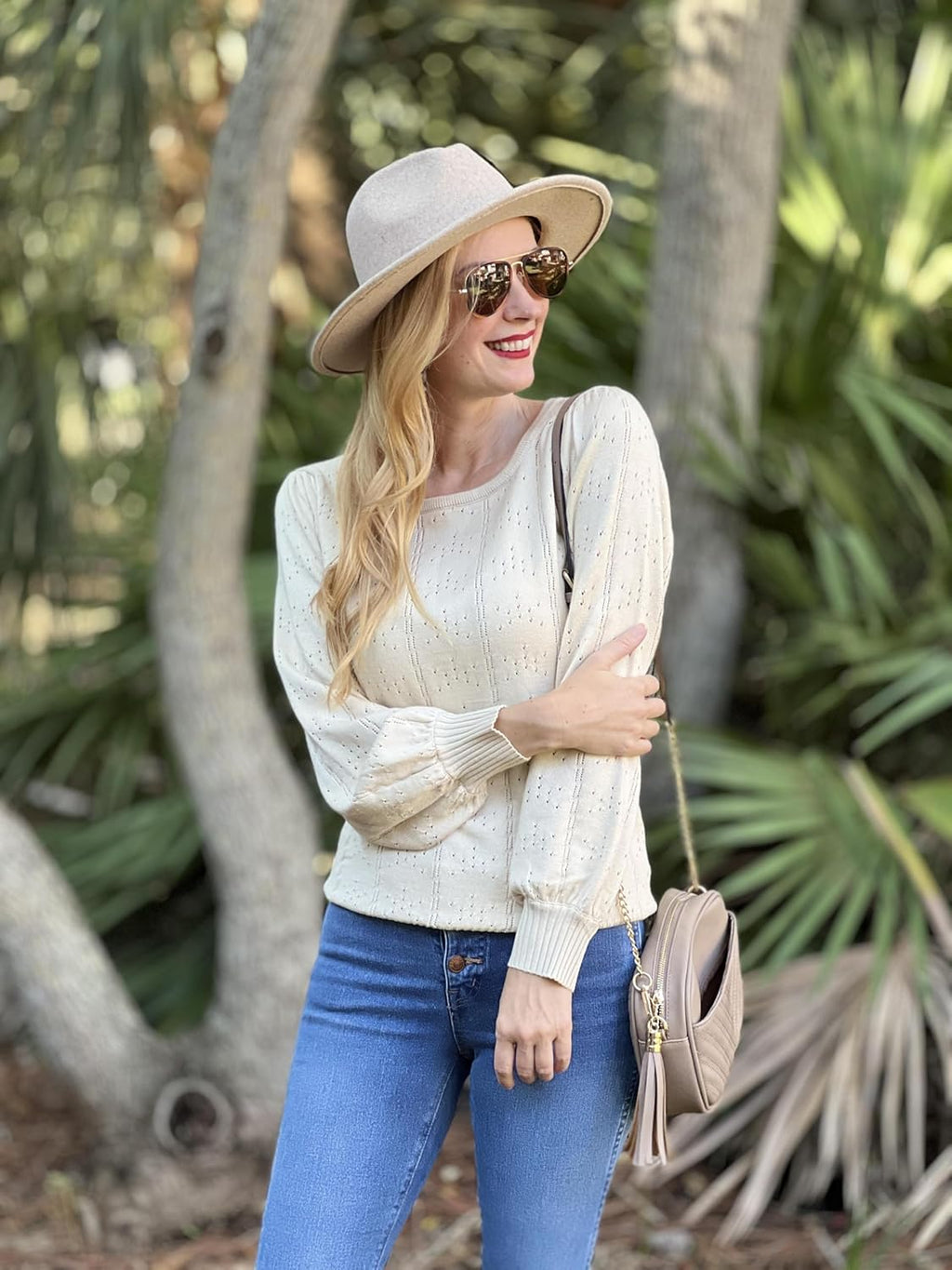 Hotouch Sweaters for Women 2026 Fall Trendy Tops Casual Puff Sleeve Square Neck Cute Tunic Pullover Blouses XS-XXL