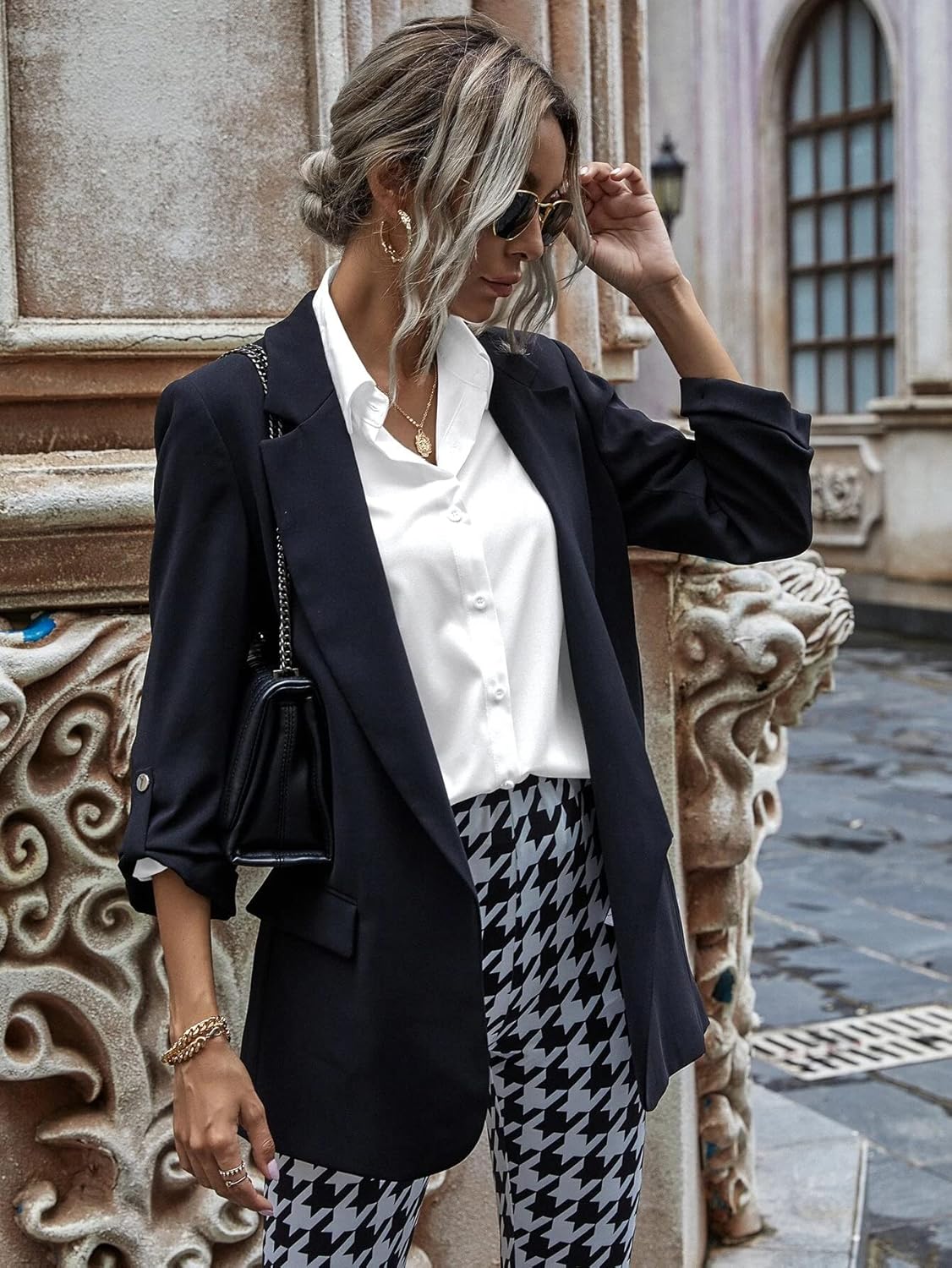 HOTOUCH Women Oversized Button Down Shirts Office Drop Shoulder Blouse Long Sleeve Boyfriend Dress Shirt with Pockets