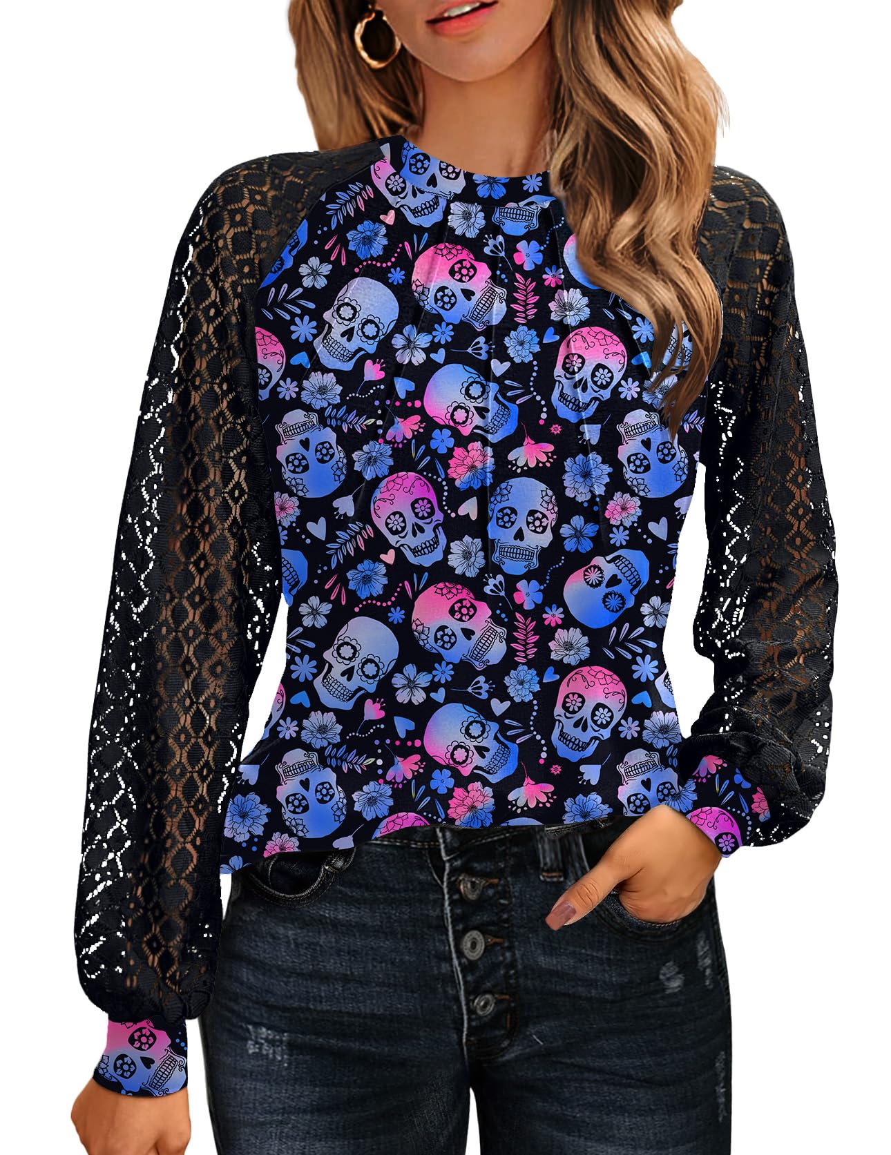 HOTOUCH Womens Lace Short/Long Sleeve Tops Fall Dressy Casual Blouses Business Work Shirts Fashion Clothe Trendy Outfits