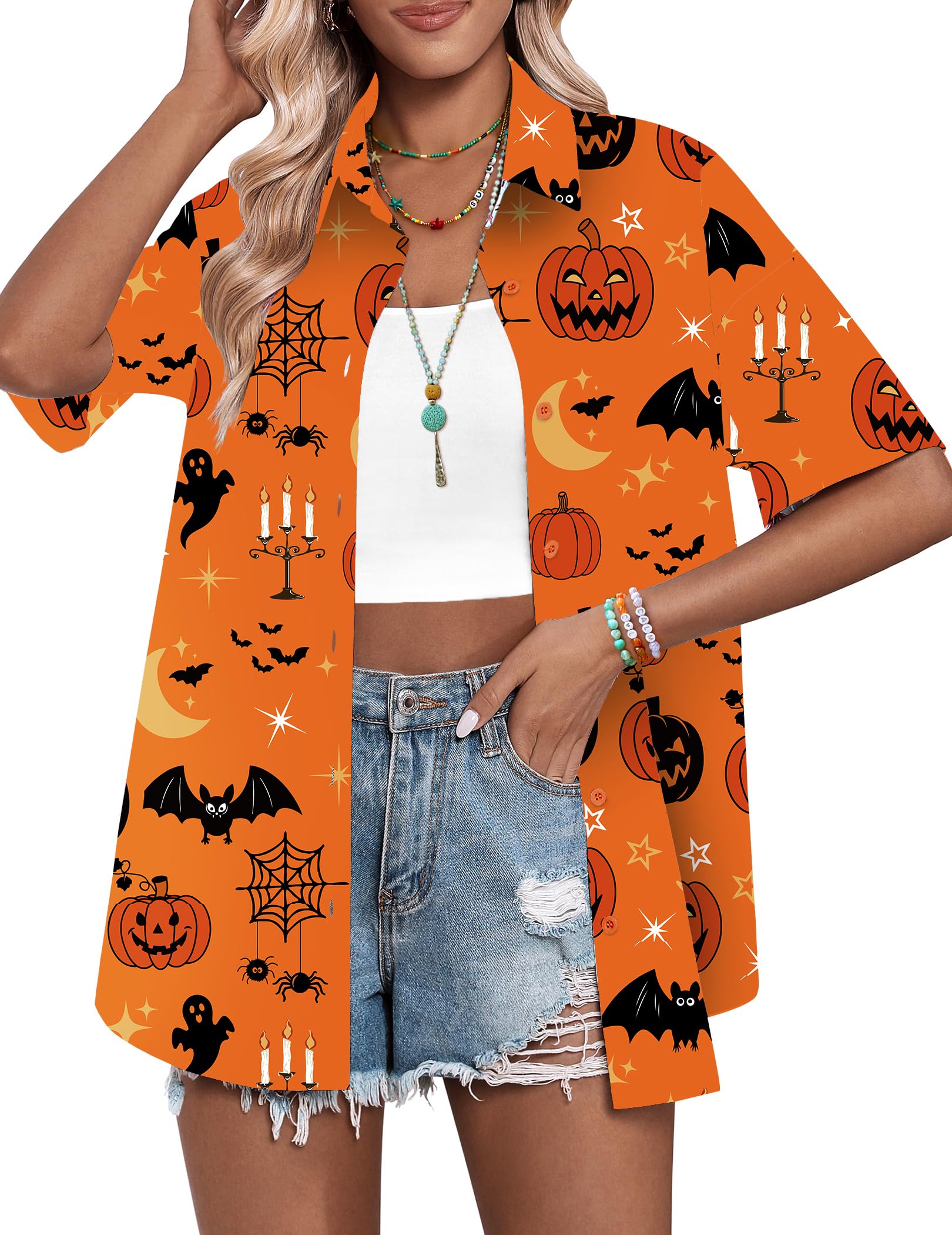 HOTOUCH Womens Hawaiian Shirts Button Up Casual Floral Tropical Shirt Summer Beach Shirt Cool Short Sleeve Blouse Tops