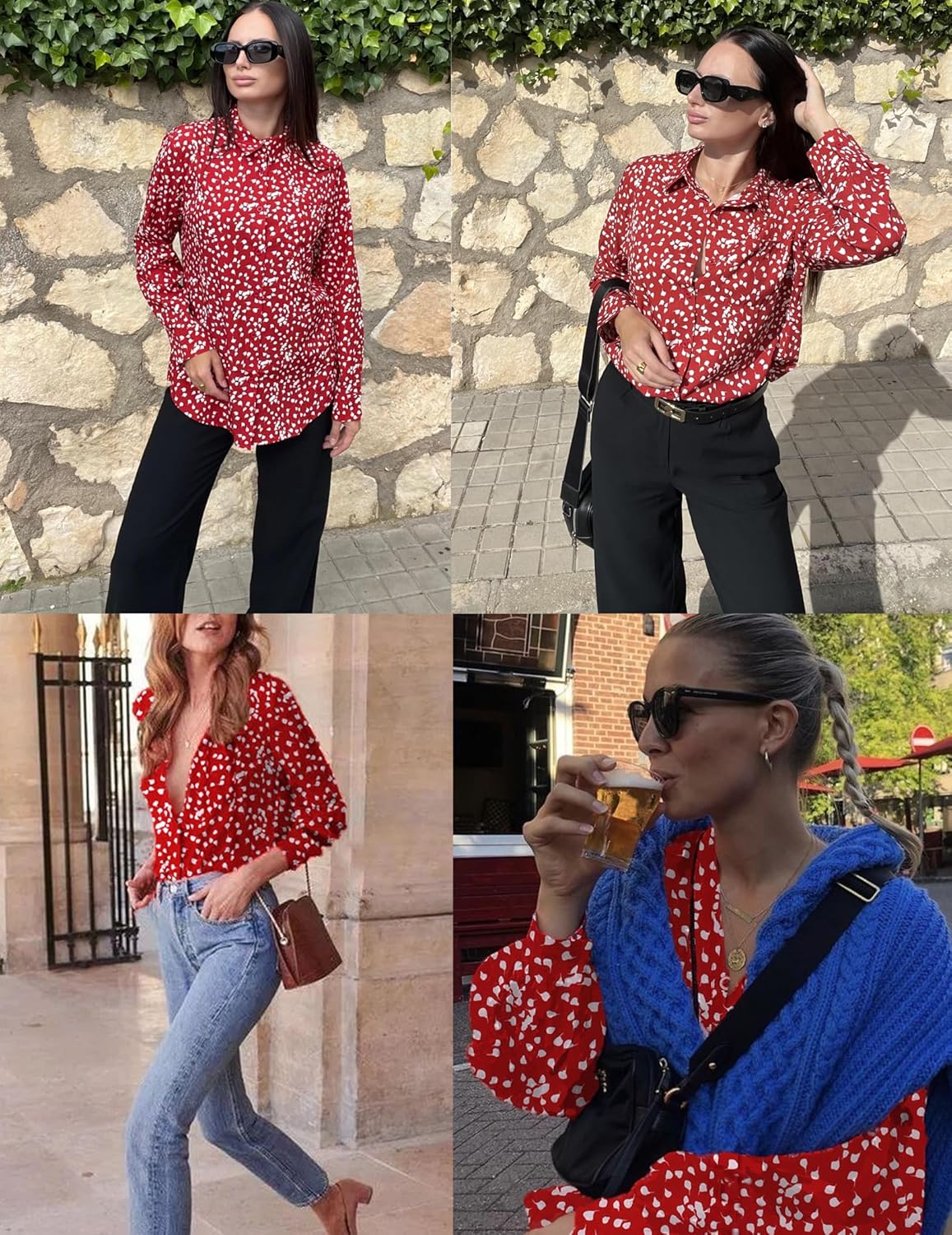 HOTOUCH Womens Button Down Shirts Long Sleeve Dress Shirts Casual V Neck Collared Tops Work Office Blouse with Pocket