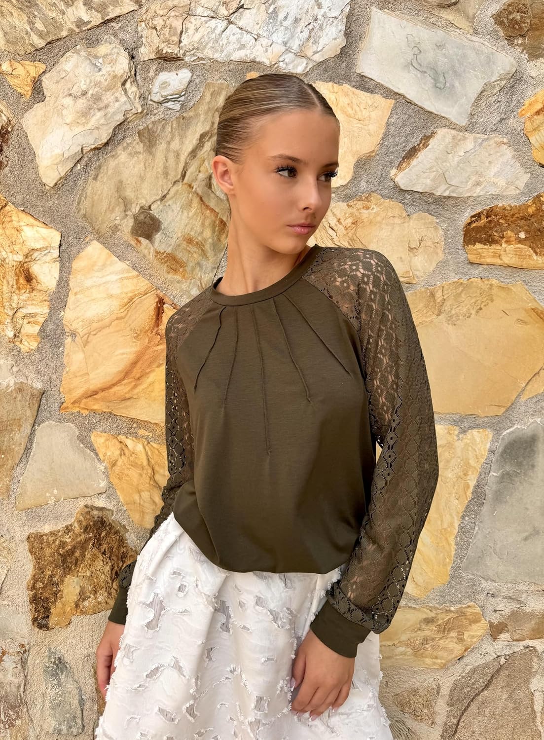 HOTOUCH Womens Lace Short/Long Sleeve Tops Fall Dressy Casual Blouses Business Work Shirts Fashion Clothe Trendy Outfits