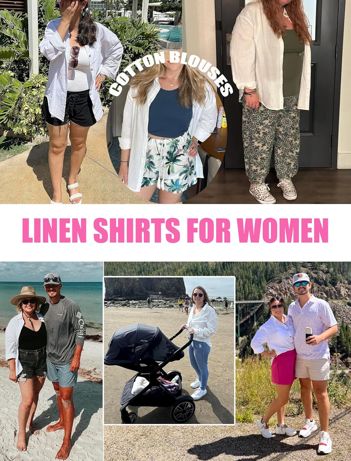 HOTOUCH Womens Linen Button Down Shirt Casual Long Sleeve Cotton Blouse Loose Fit Collared Work Gauze Tops with Pocket