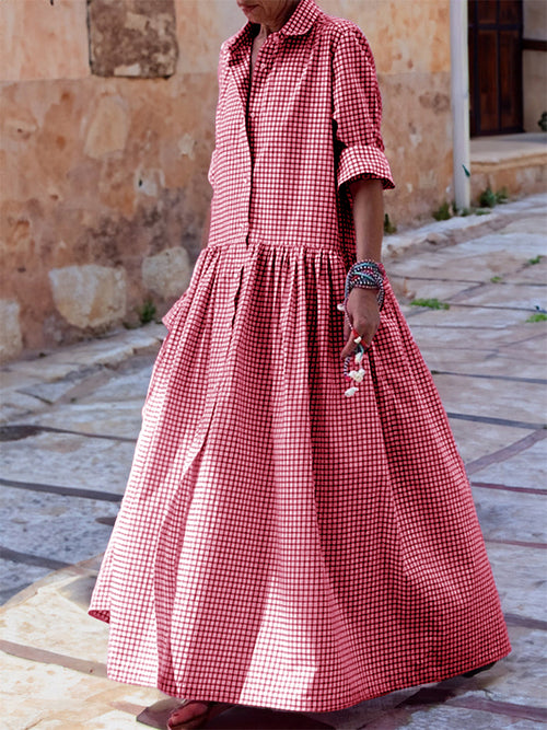 Casual 100% Cotton Plaid Dress