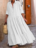 Trendy Cotton Linen Ruffle Hem Dress