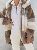 Hotouch Fleece Stripe Hooded Coat