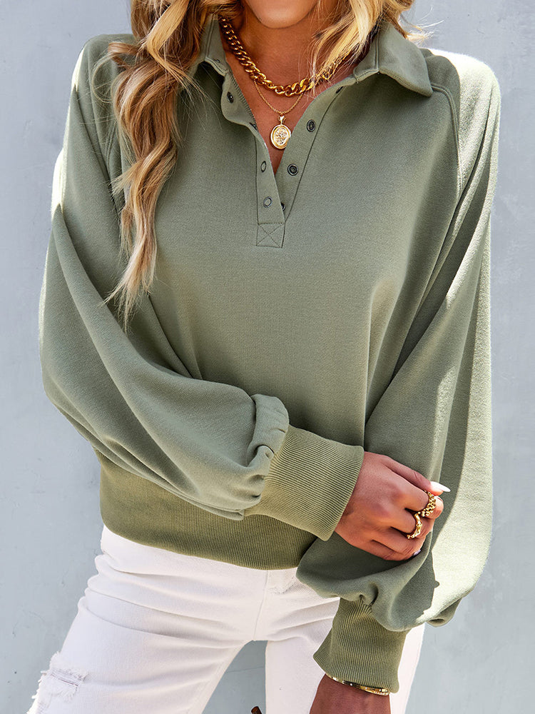 Hotouch Trendy Solid Button Sweatshirt