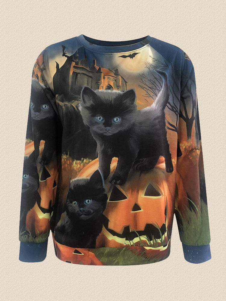 Hotouch Halloween Graphic Sweatshirt-Grey
