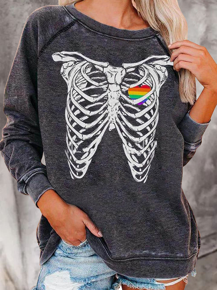 Hotouch Halloween Graphic Sweatshirt-Skeleton Chest