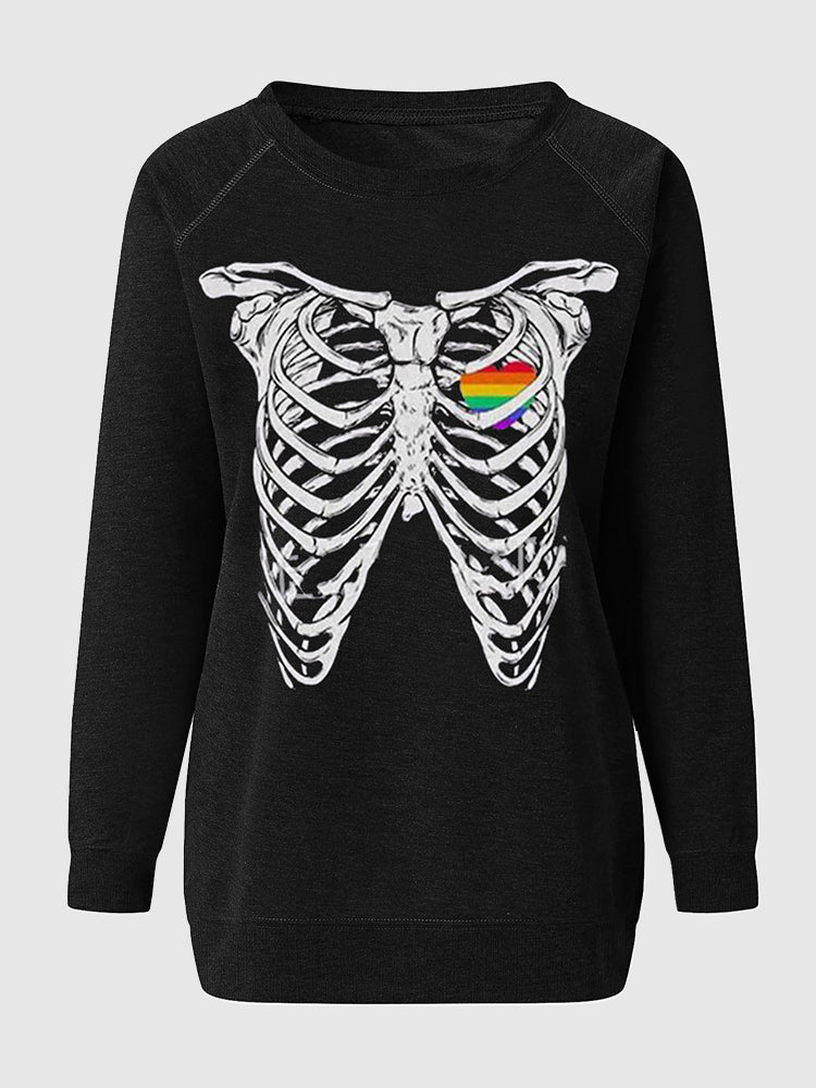 Hotouch Halloween Graphic Sweatshirt-Skeleton Chest