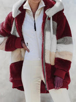 Hotouch Fleece Stripe Hooded Coat