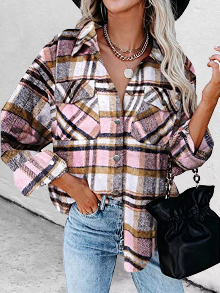 Hotouch Plaid Print Tweed Coat