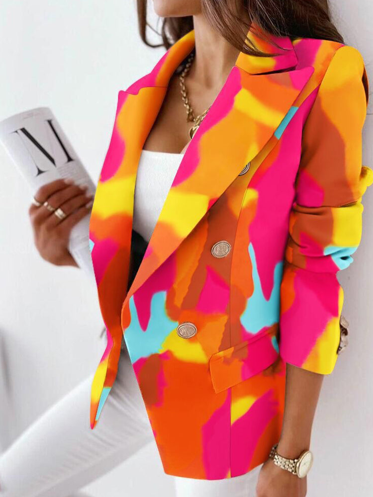 Hotouch Graphic Print Double Button Blazer