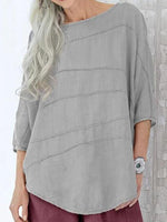 Hotouch Linen Style Stripe Batwing Sleeves Shirt