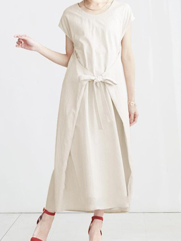 Hotouch Linen Style Lace Up Bowtie Dress