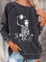 Hotouch Halloween Graphic Sweatshirt-Watering Skeleton