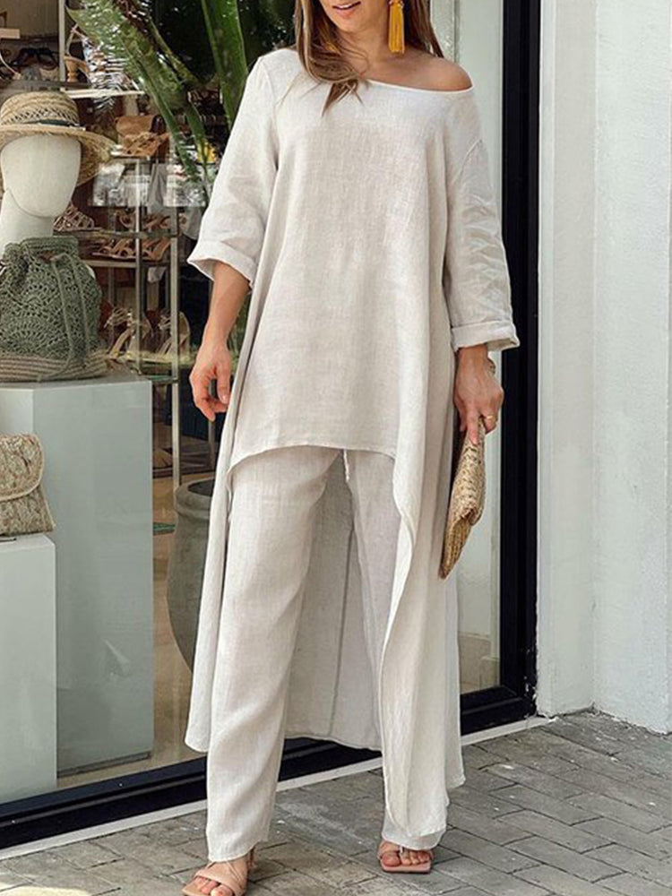 Hotouch Irregular 2 Piece Linen Outfits