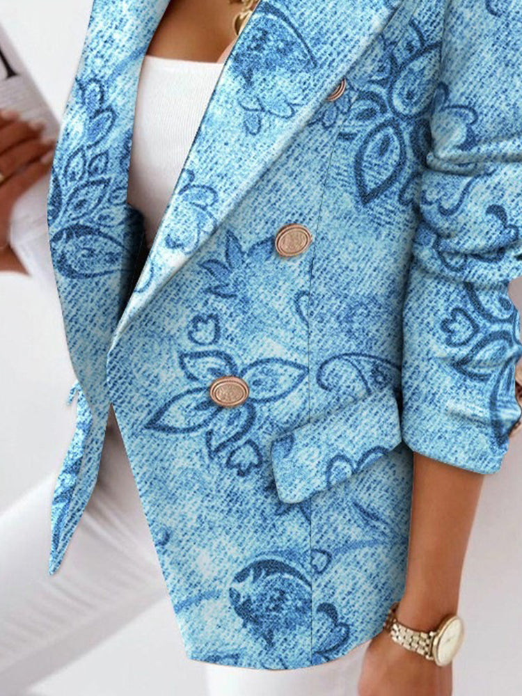 Hotouch Graphic Print Double Button Blazer