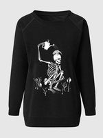 Hotouch Halloween Graphic Sweatshirt-Watering Skeleton