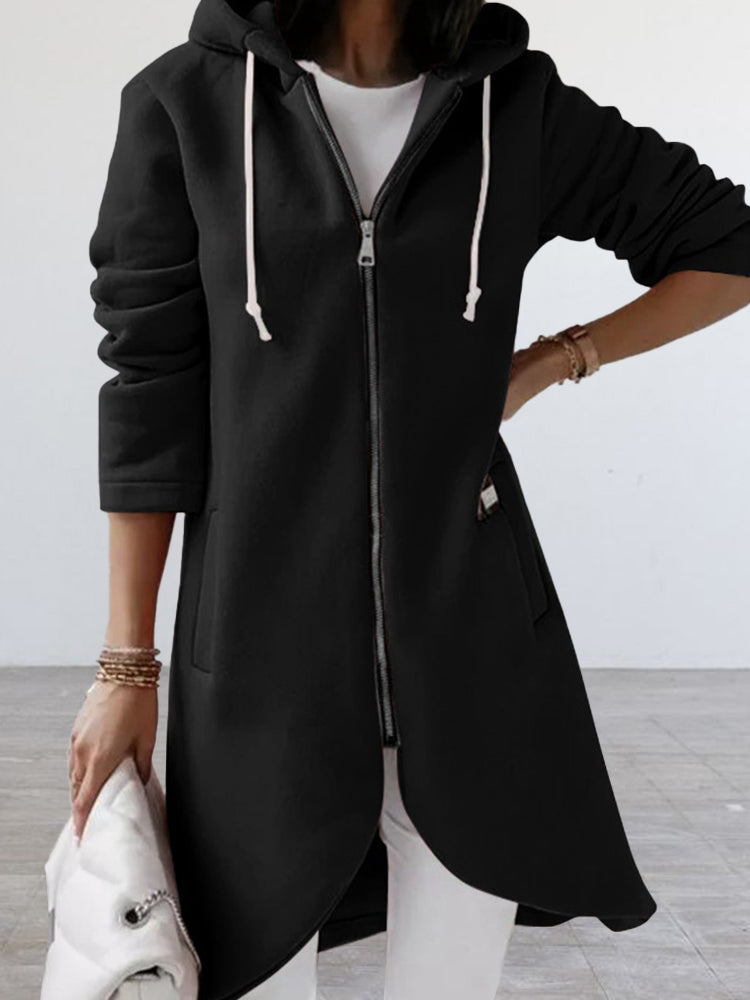 Hotouch Solid Zipper Longline Hoodie