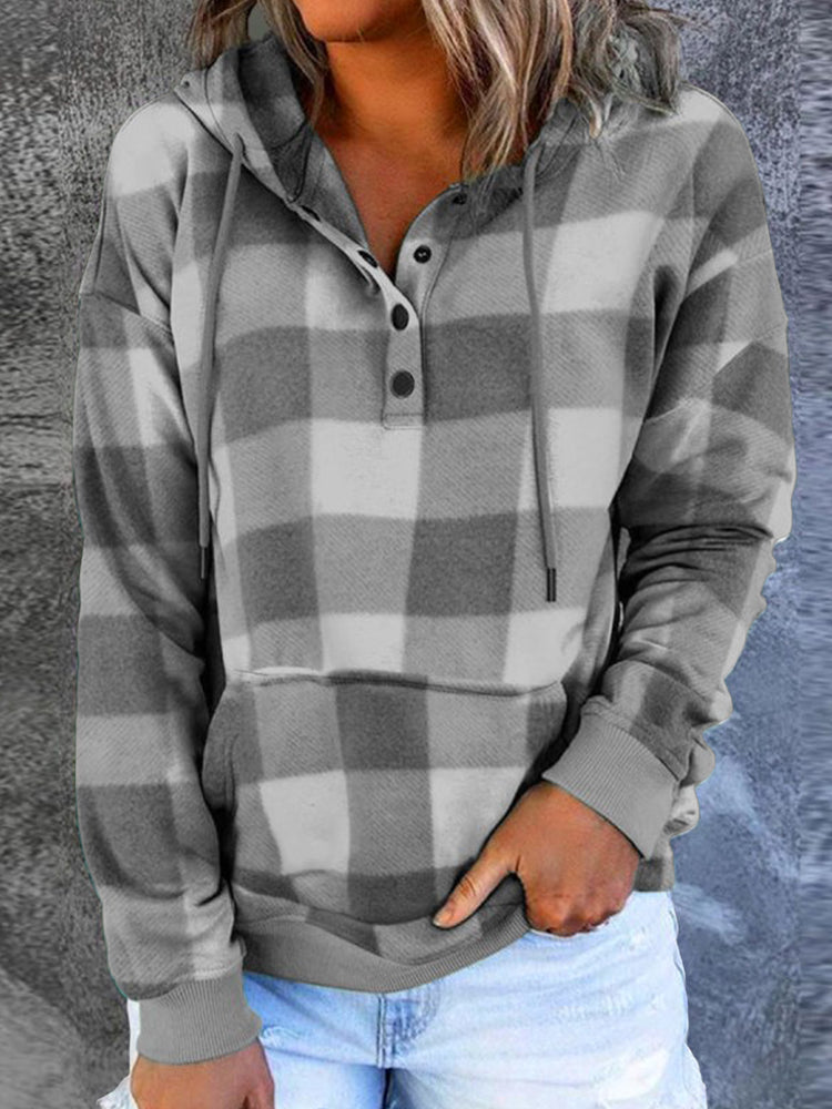 Hotouch Plaid Print Fleece Pullover Hoodie