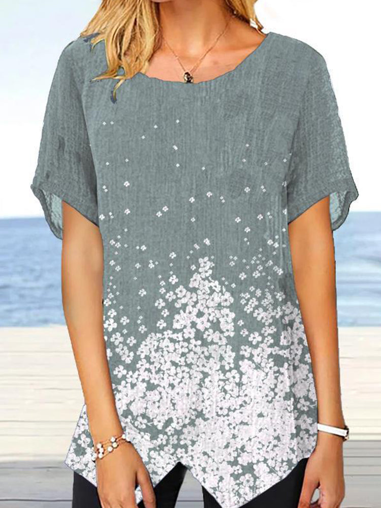 Hotouch Floral Printed Split Linen Top