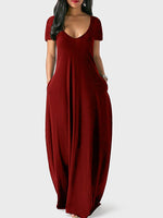 Hotouch Solid V-neck Long Dress