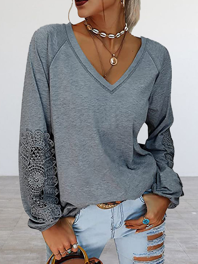 Hotouch Solid Cutout Sleeve V-Neck Top