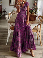 Hotouch Boho V-neck Floral Printed Dress