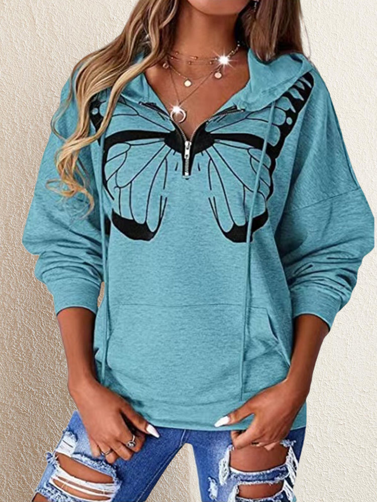 Hotouch Butterfly Printed Casual Hoodie