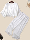 Hotouch Solid Backless Lace Up Linen Pajamas Set