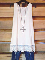 Hotouch Linen Style Lace Spliced Sleeveless Dress