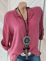 Hotouch Linen Style Solid V-neck Shirt