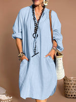 Hotouch Solid Long Sleeves Cotton Dress