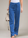 Hotouch Solid Casual Lace Up Linen Pants