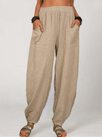 Hotouch Linen Style Solid Carrot Pants