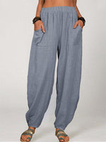 Hotouch Linen Style Solid Carrot Pants